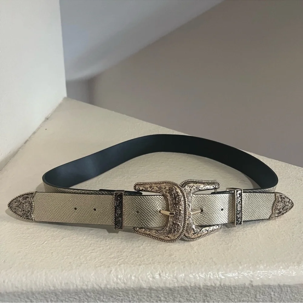 Metallic gold color  Western-Style Women's Belt Ornate Buckle boho chic one size